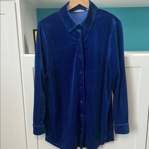 Soft Surroundings Blue Velvet Button Down Shirt